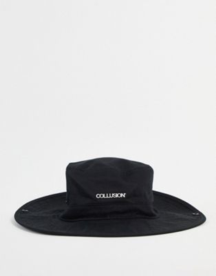 COLLUSION Unisex cowboy style bucket hat in black