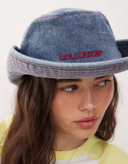 COLLUSION Unisex - Cowboyhoed van zwaar verwassen denim, 2 van 3