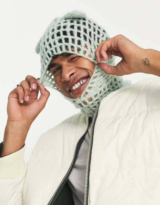 COLLUSION Unisex crochet balaclava with ears detail in green ASOS