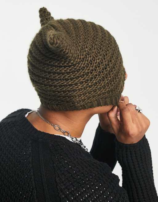 COLLUSION Unisex crochet beanie with ears in brown | ASOS