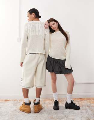 Collusion Unisex Crochet Branded Sweater In Blue
