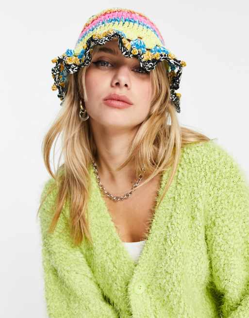 COLLUSION Unisex crochet festival bucket hat in multi