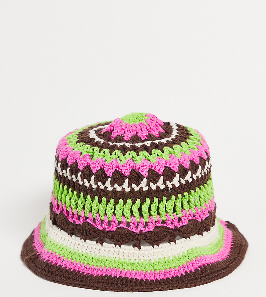 Unisex crochet stripe bucket hat-Multi
