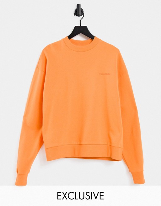 COLLUSION Unisex cropped sweatshirt in orange co-ord