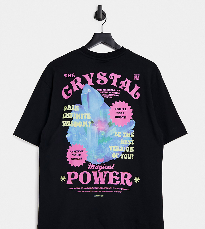 COLLUSION Unisex crystal power t-shirt-Black