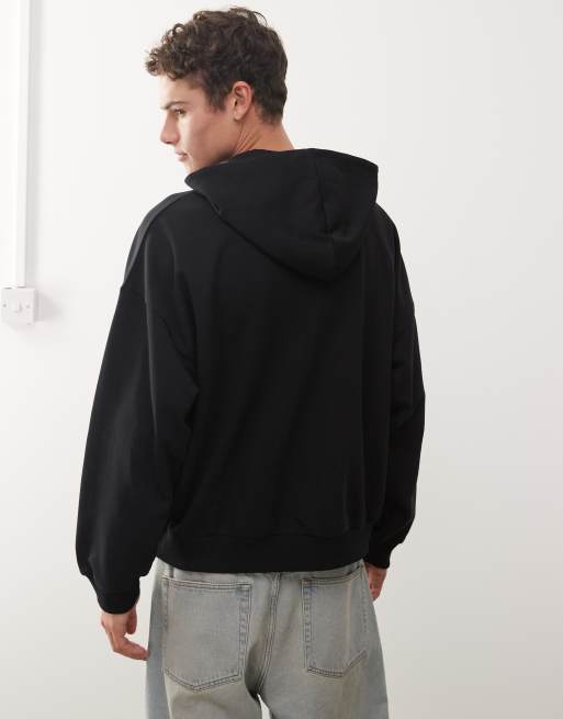 COLLUSION Unisex – Czarna bluza o pudełkowym kroju z kapturem i logo, 4 z 4