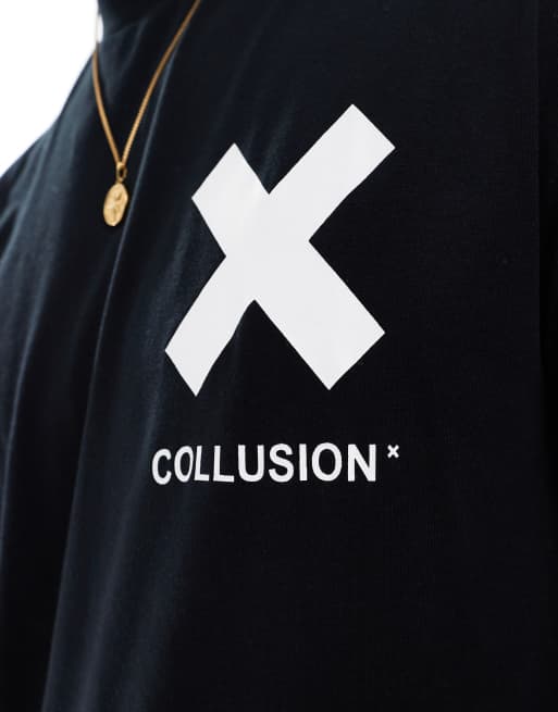 COLLUSION Unisex – Czarny bawełniany T-shirt z logo, 2 z 4