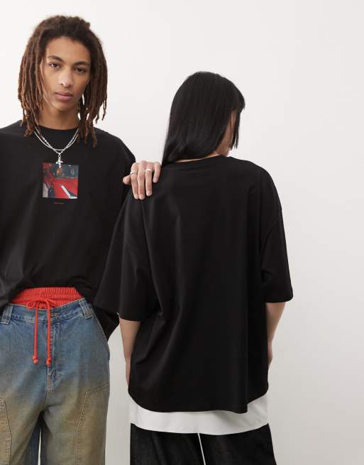 COLLUSION Unisex – Czarny T-shirt oversize z licencjonowaną grafiką z Nicki Minaj, 3 z 4
