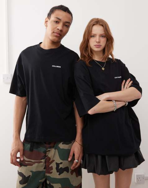 COLLUSION Unisex – Czarny T-shirt oversize z nadrukiem współrzędnych - view 1