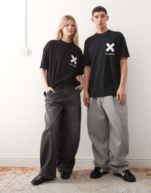 COLLUSION Unisex – Czarny T-shirt z logo, 4 z 4