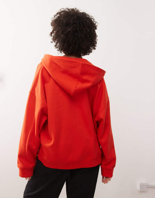 COLLUSION Unisex – Czerwona, zapinana na zamek bluza z kapturem, 3 z 4
