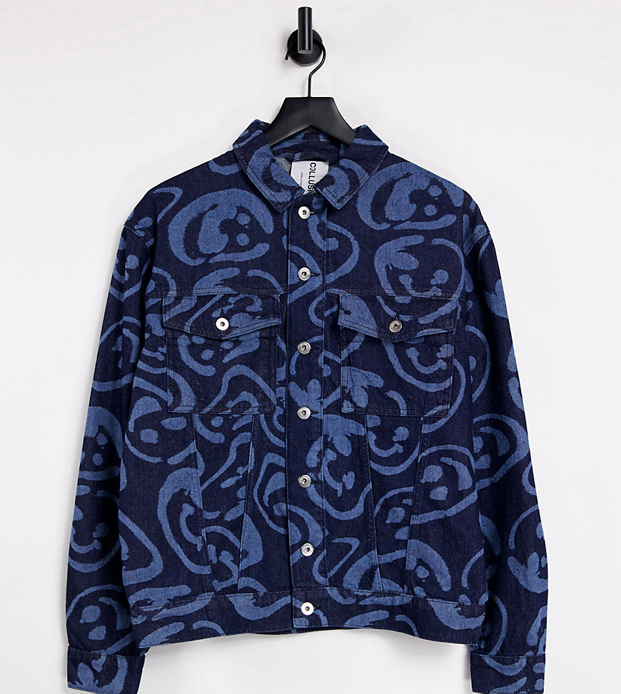 COLLUSION Unisex denim jacket with laser print set-Blues