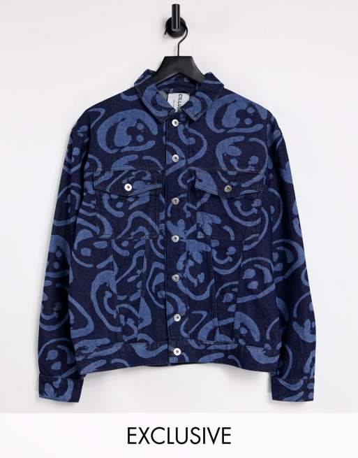 Oversized Geo Laser Print Denim Jackets