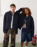 [Collusion] COLLUSION Unisex denim trucker jacket in rinsewash-Blue XS Stonewash