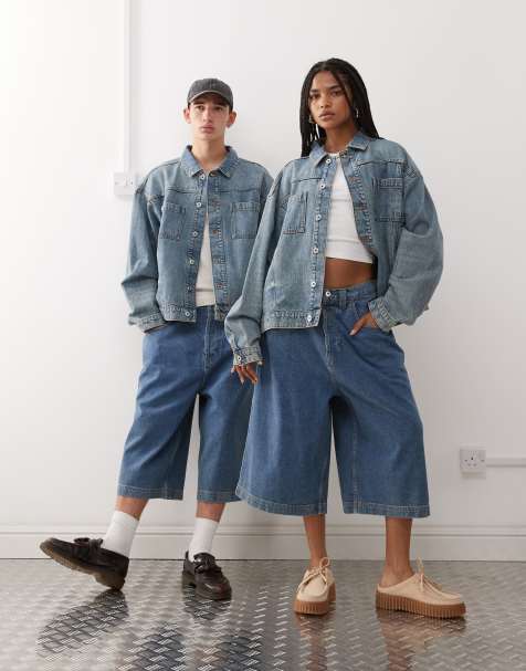 COLLUSION Unisex denim trucker jacket in stonewash - view 1