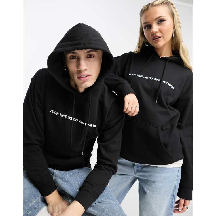 Black slogan hoodie sale