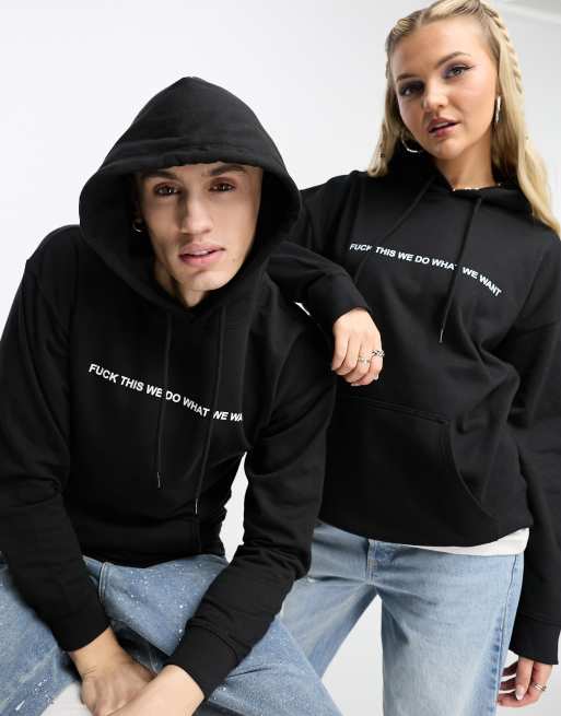 COLLUSION Unisex do what we want slogan hoodie in black