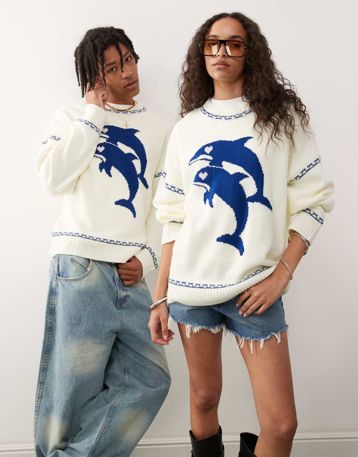 COLLUSION Unisex dolphin print knitted boxy jumper
