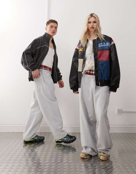 COLLUSION Unisex double waistband wide leg jogger in grey marl - view 1