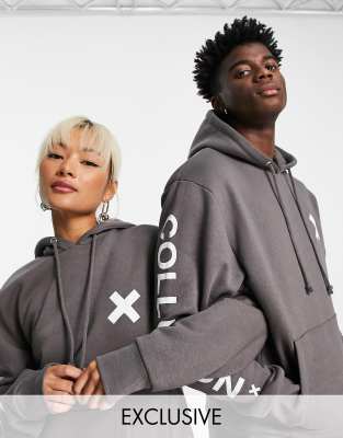 COLLUSION – Unisex – Dunkelgrauer Kapuzenpullover mit Logo - view 1