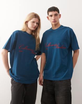 Collusion Unisex Embroidered T-shirt In Blue