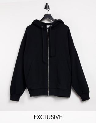 COLLUSION Unisex extreme oversized zip through heavyweight hoodie in black