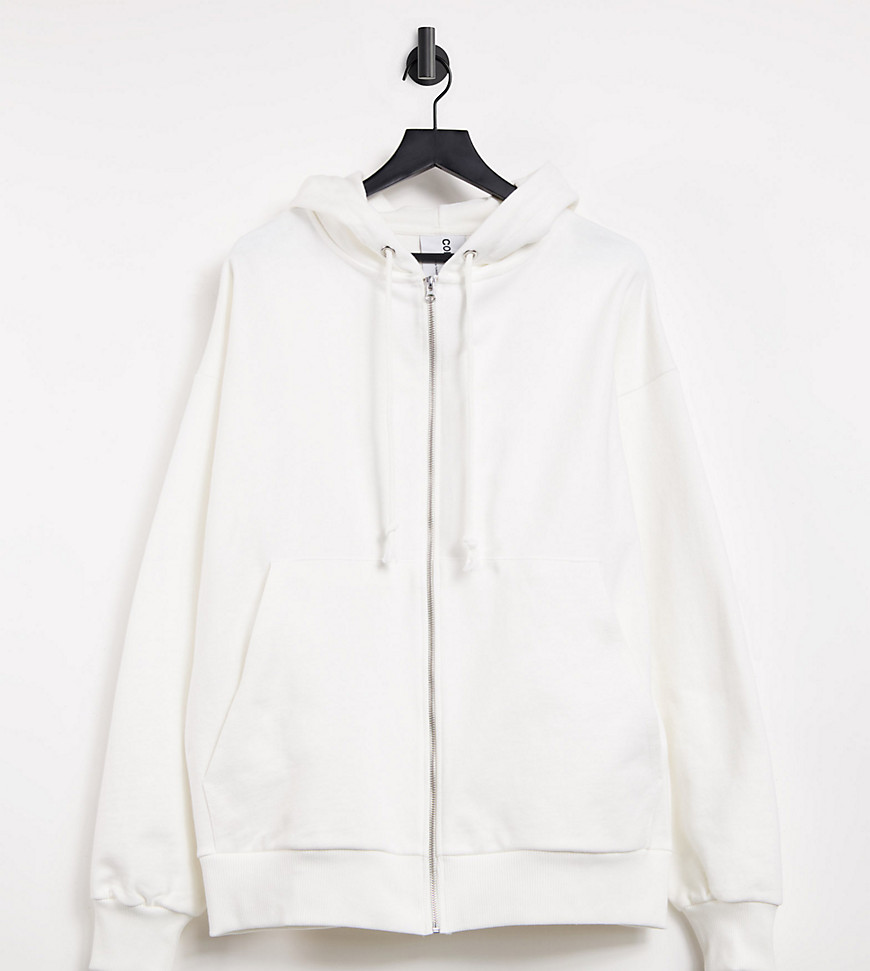 COLLUSION Unisex extreme oversized zip through heavyweight hoodie in off white