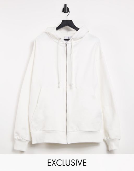 White zip up hoodie oversized new arrivals