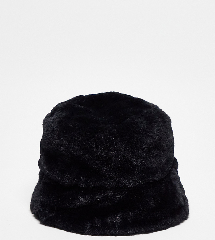 COLLUSION Unisex faux fur bucket hat in black