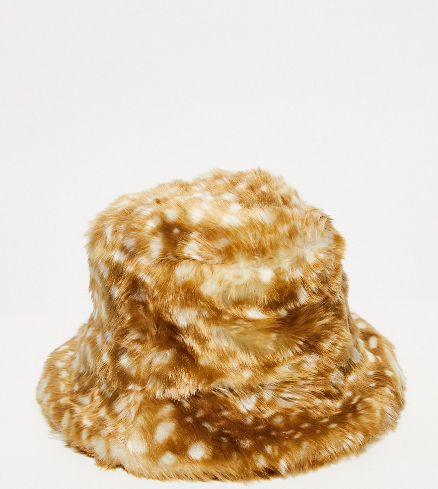 COLLUSION Unisex faux fur bucket hat-Brown