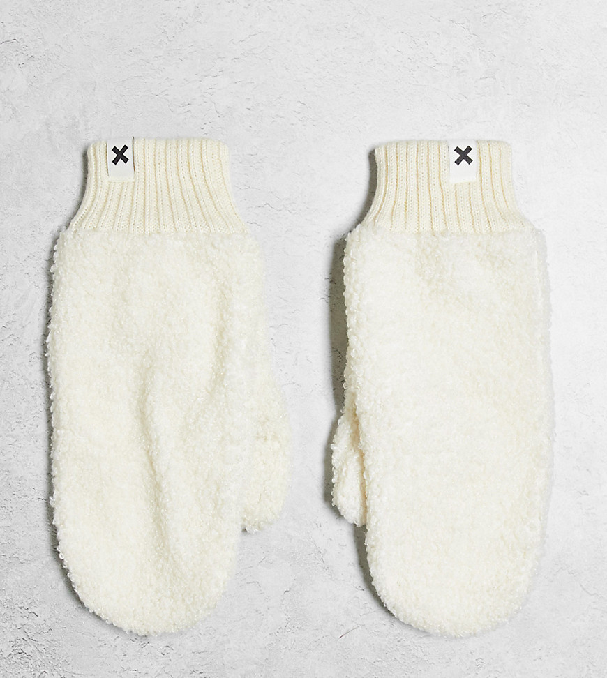 Unisex faux shearling mittens in ecru-White