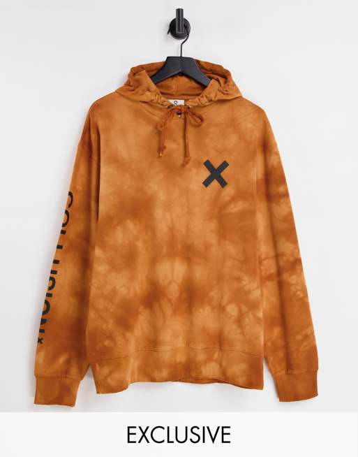 COLLUSION Unisex - Felpa con cappuccio marrone effetto tie-dye