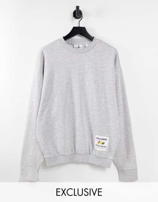 COLLUSION Unisex - Felpa grigio mélange con toppa 