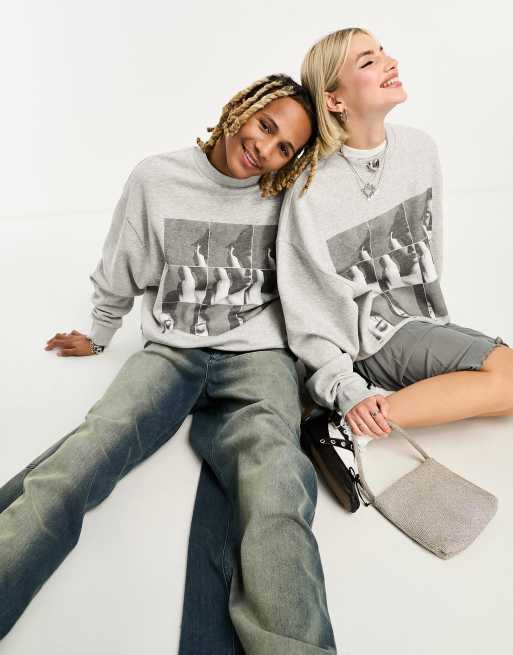 COLLUSION Unisex Felpa oversize color grigio m lange con stampa
