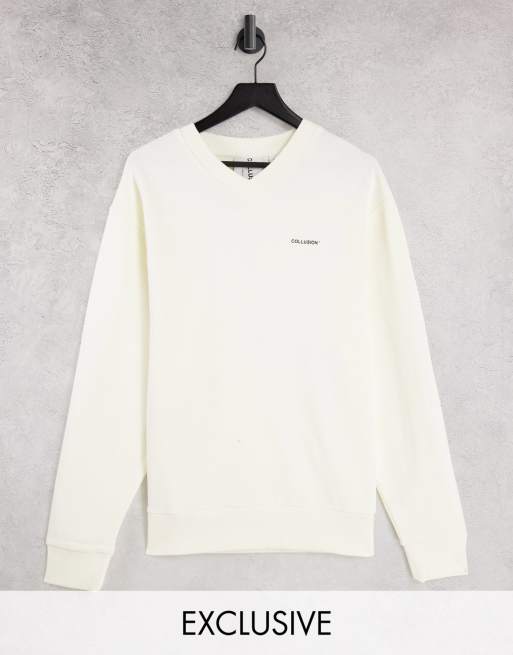 COLLUSION Unisex - Felpa oversize con scollo a V color pietra