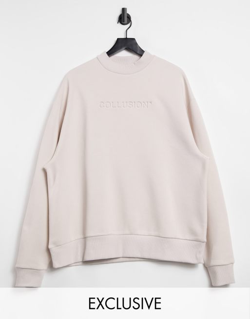 COLLUSION Unisex - Felpa oversize écru con logo ricamato