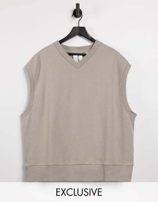 COLLUSION Unisex - Felpa senza maniche oversize color fungo in coordinato