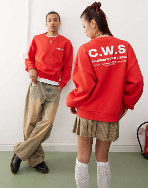 COLLUSION Unisex - Felpa squadrata rossa con stampa grafica - view 1