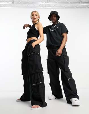 COLLUSION Unisex festival multi pocket nylon cargo trouser in black - ASOS Price Checker