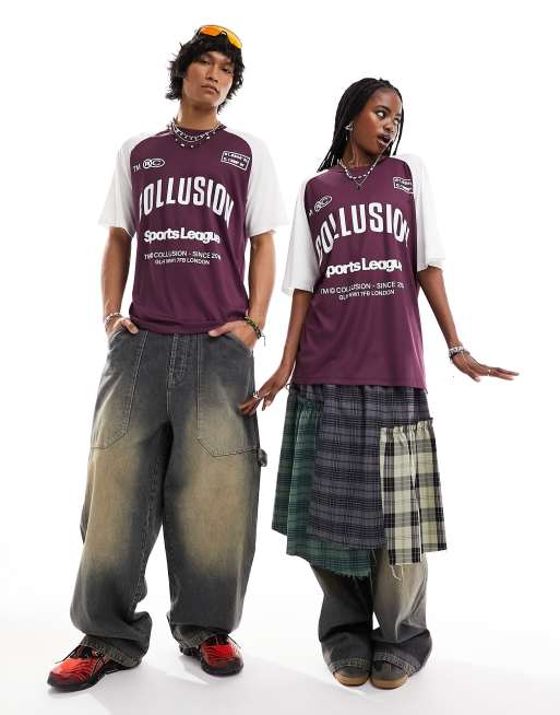 COLLUSION Unisex – Fioletowa koszula oversize w futbolowym stylu