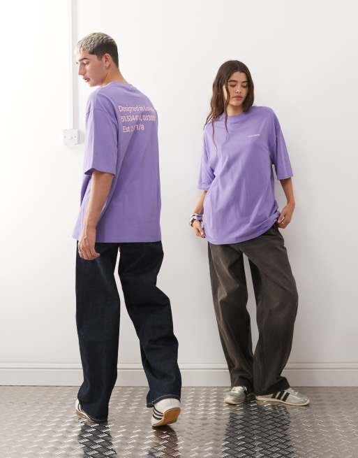 COLLUSION Unisex – Fioletowy T-shirt z nadrukiem na plecach, 3 z 4