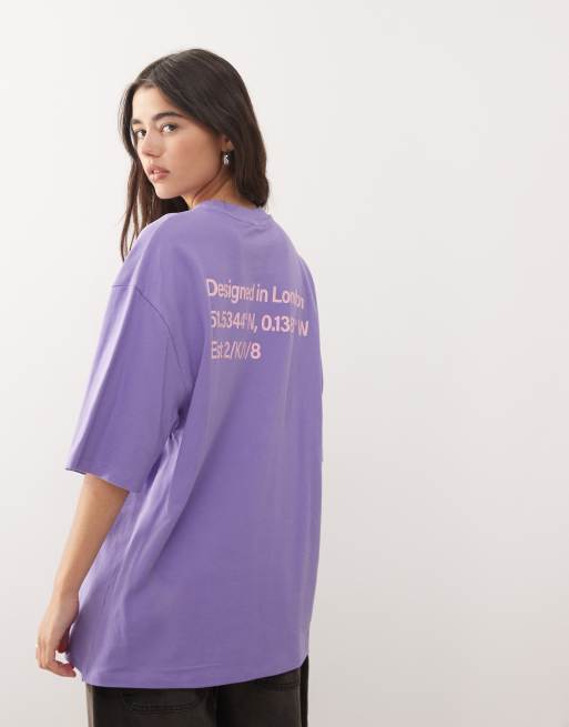 COLLUSION Unisex – Fioletowy T-shirt z nadrukiem na plecach, 4 z 4