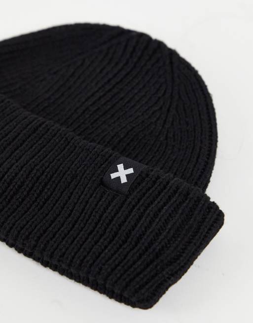 COLLUSION Unisex – Fischer-Strickmütze in Schwarz mit Logo, 3 von 4
