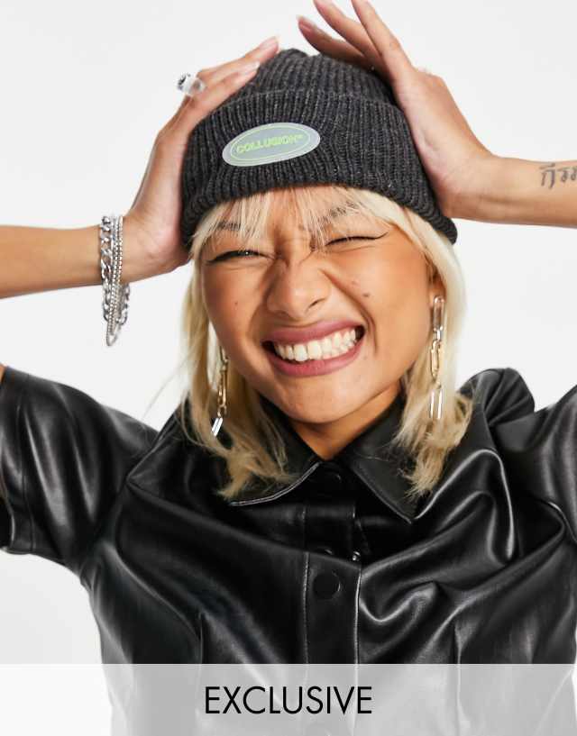 Collusion - unisex fisherman beanie with logo in charcoal