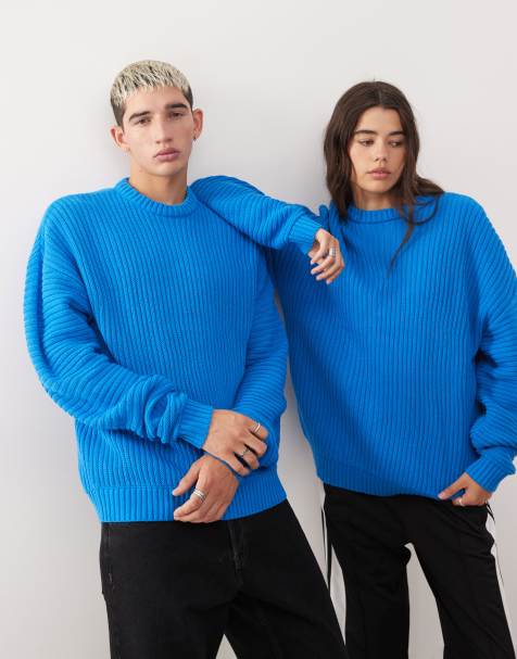 COLLUSION UNISEX fisherman rib jumper in blue - view 1