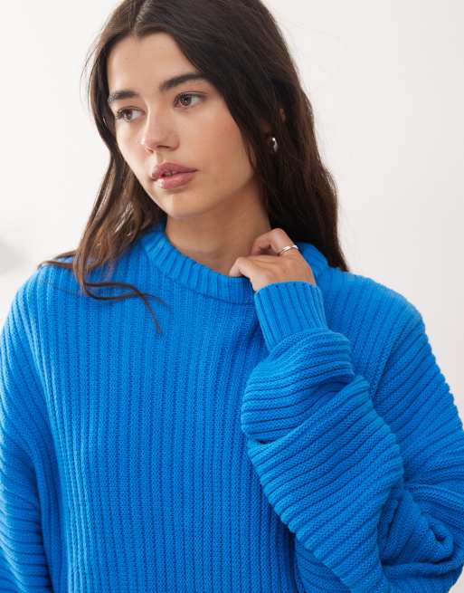 COLLUSION UNISEX fisherman rib jumper in blue, 2 of 4