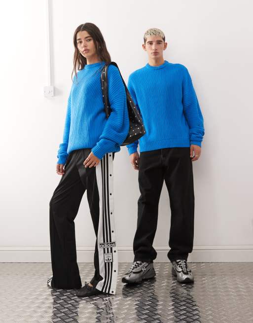 COLLUSION UNISEX fisherman rib jumper in blue, 3 of 4