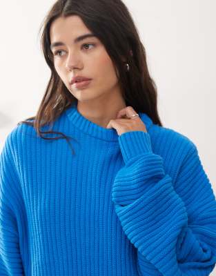 Collusion Unisex Fisherman Rib Knit Sweater In Blue
