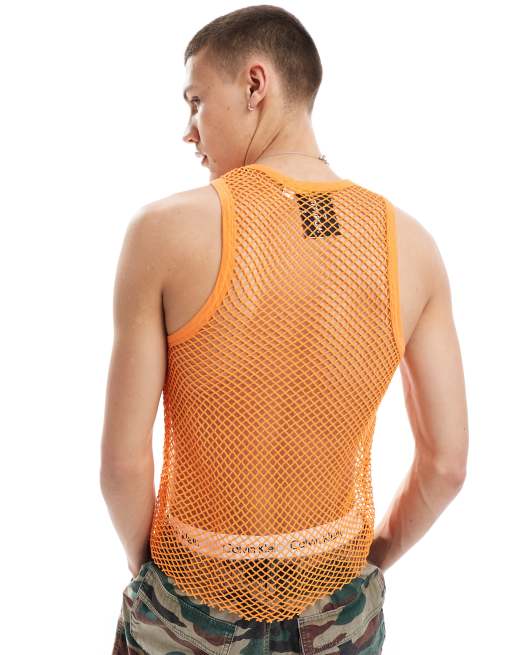 COLLUSION Unisex fishnet beach tank top in orange | ASOS