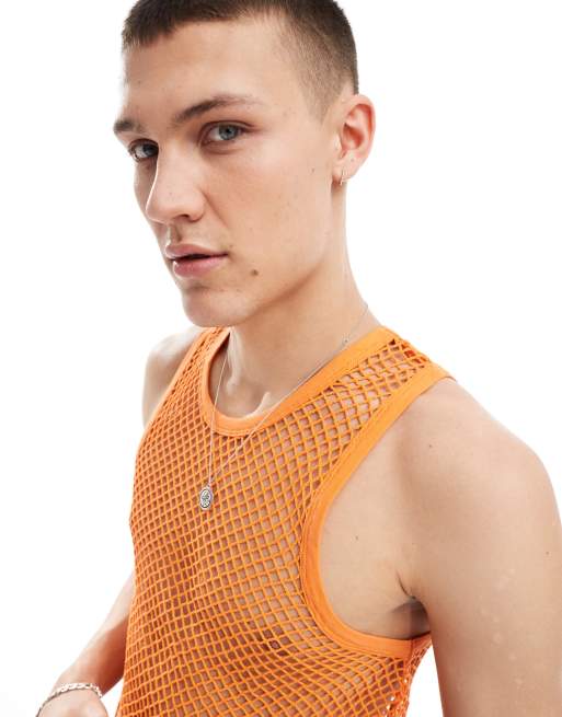 Orange fishnet top on sale